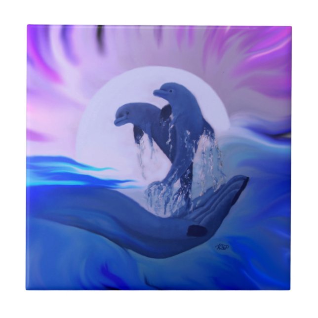 Azulejo Delfines en la luna (Frente)