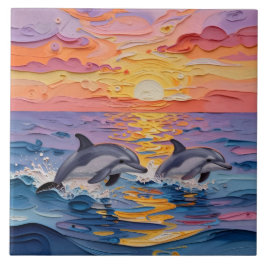 Azulejo Delfines Impasto y olas del océano