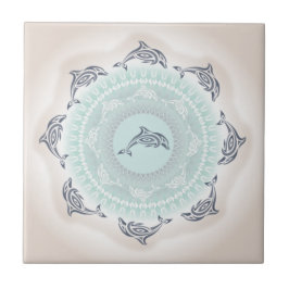 Azulejo Delfines Mandala Azul Pálido Taupe