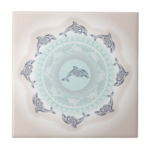 Azulejo Delfines Mandala Azul Pálido Taupe