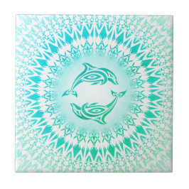 Azulejo Delfines Mandala Blanco verde turquesa