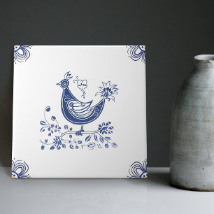 Azulejo Delft Azul Estilo Holandés Flores de Pájaro Índigo