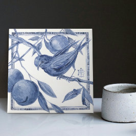 Azulejo Delft Bird and Apple Tree Wall Decoración Art Nouv