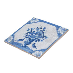 Azulejo Delft Blue Birds floral French Country Toile Stone
