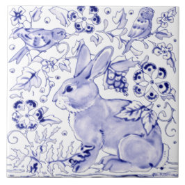 Azulejo Delft Blue Bunny Rabbit Bird Dedham Elegant Rustic
