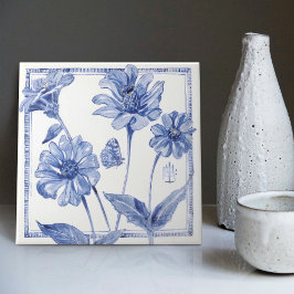 Azulejo Delft Blue Butterfly Flower Wall Decoración Art De