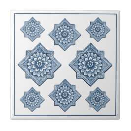 Azulejo Delft Blue China look Ornamental Floret Pattern
