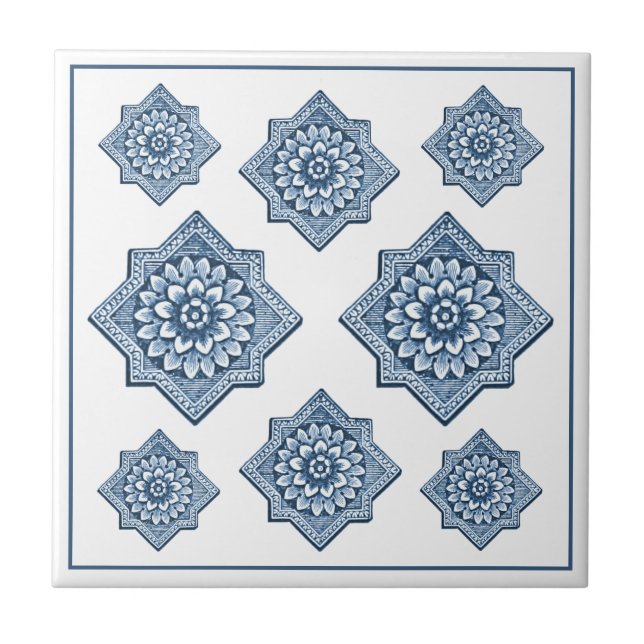 Azulejo Delft Blue China look Ornamental Floret Pattern (Frente)