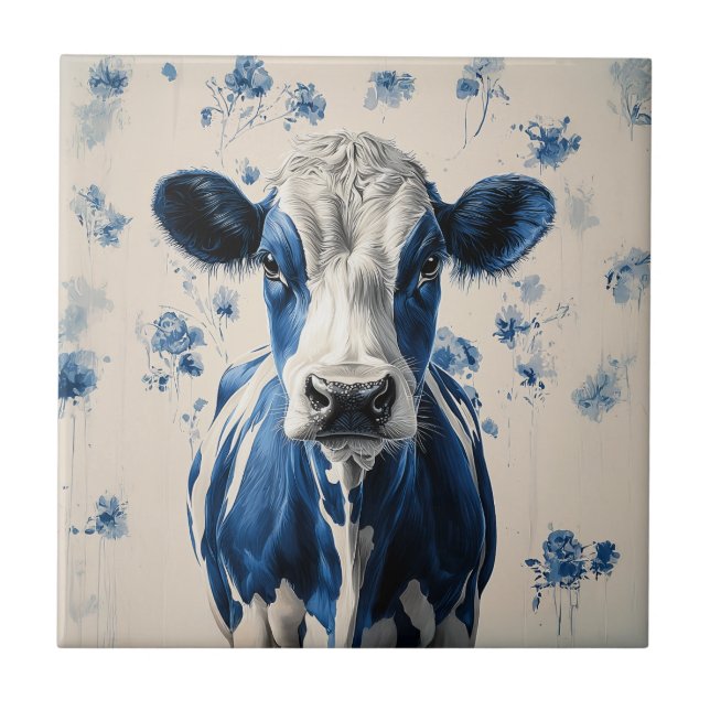 Azulejo Delft Blue Cow - Un Tributo Artístico Sin Tiempo (Frente)