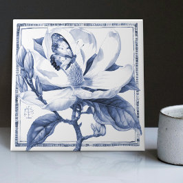 Azulejo Delft Blue Magnolia Decoración Art Nouveau