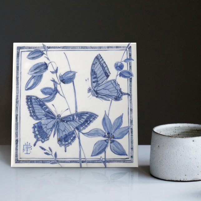 Azulejo Delft Butterfly Floral Wall Decoración Art Nouveau (Subido por el creador)