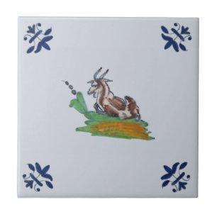 Azulejo Delft Farm Animal Goat Blue Multi Repro c 1650