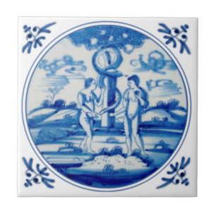 Azulejo Delft Génesis Bíblica Adam & Eve Repro alrededor d
