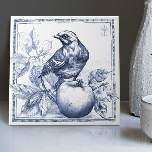 Azulejo Delft Gorrión Manzana Arte Nuevo Decoración Acuare