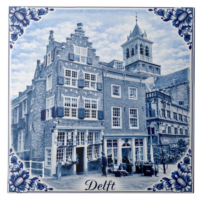 Azulejo Delft houses Delft Blue style ceramic tile (Frente)