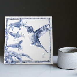 Azulejo Delft Hummingbird Decoración Art Nouveau