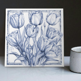 Azulejo Delft Tulip Wall Decoración Art Nouveau