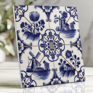 Azulejo Delftware Azul Floral y Molino de Viento Tradicion