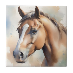 Azulejo Delicada acuarela Retrato de caballo en pasto suav