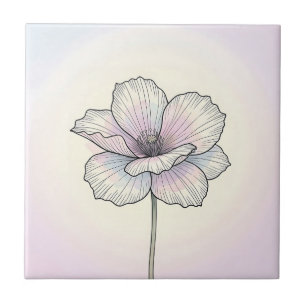 Azulejo Delicada Flor de Amapola Pastel