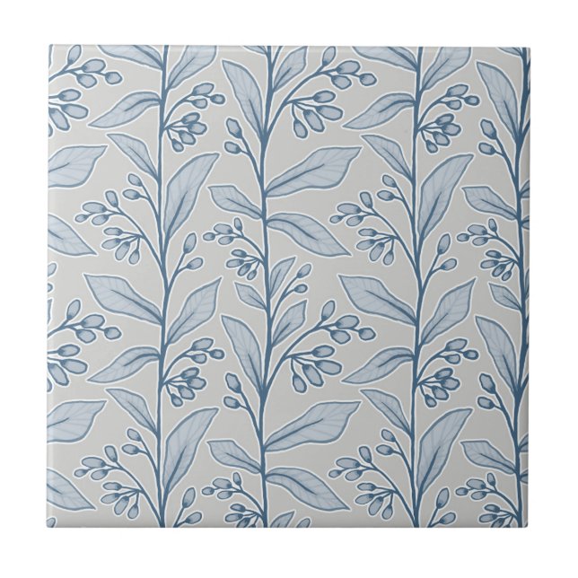 Azulejo Delicada Reveridad Botánica M1 Planta Azul Blanco  (Frente)