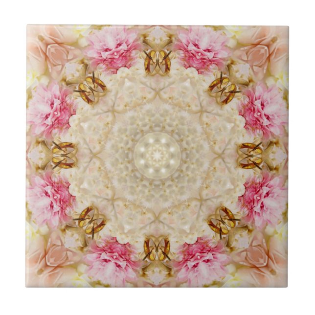 Azulejo Delicada Taupe & Pink Mandala Diseño Tile Cerámico (Frente)