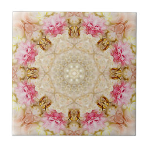 Azulejo Delicada Taupe & Pink Mandala Diseño Tile Cerámico