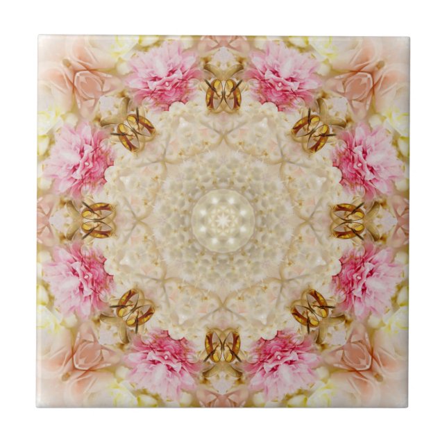 Azulejo Delicada Taupe & Pink Mandala Diseño Tile Cerámico (Frente)