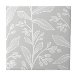 Azulejo Delicadas Plantas Botánicas Grandes De L2 Blancas