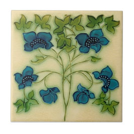 Azulejo Delicado Art Nouveau Pilkington Blue Floral Repro