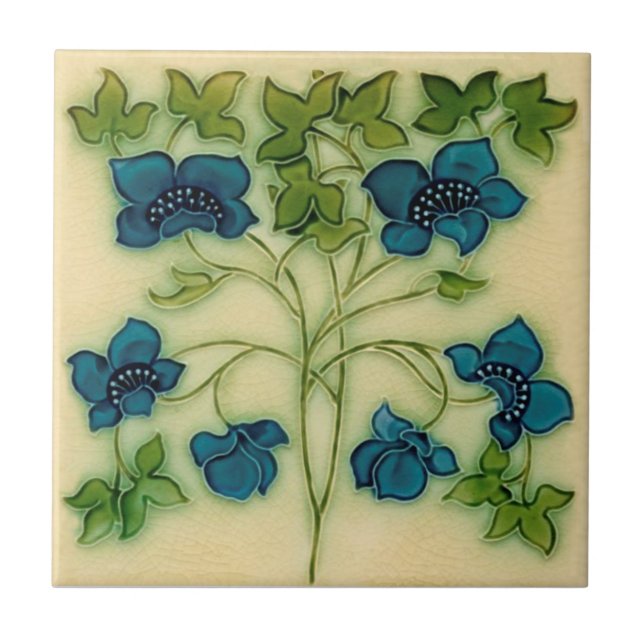 Azulejo Delicado Art Nouveau Pilkington Blue Floral Repro (Frente)