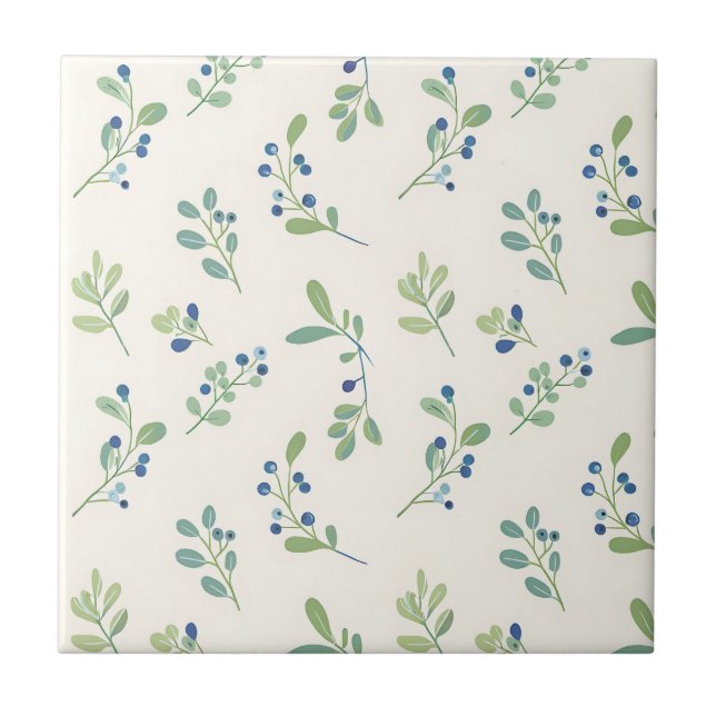 Azulejo Delicado patrón de eucalipto y arándano azul (Frente)