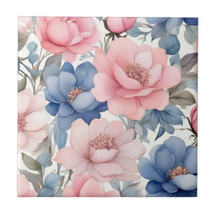 Azulejo Delicado Patrón De Flores Azules Y Rosa