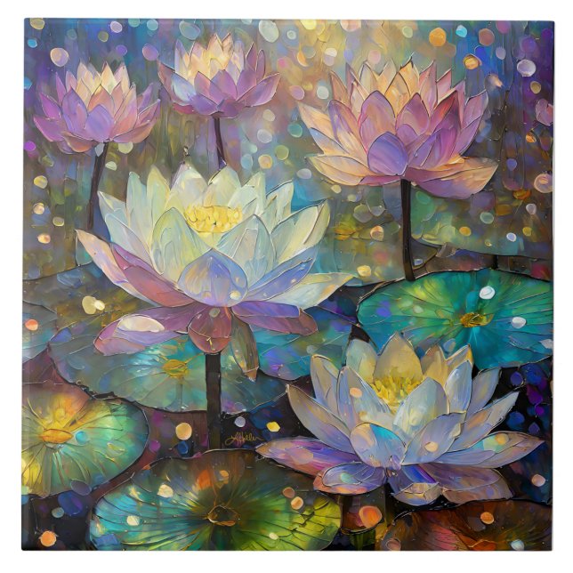 Azulejo Delicate Lotus Flowers Blossoming in the Snow (Frente)