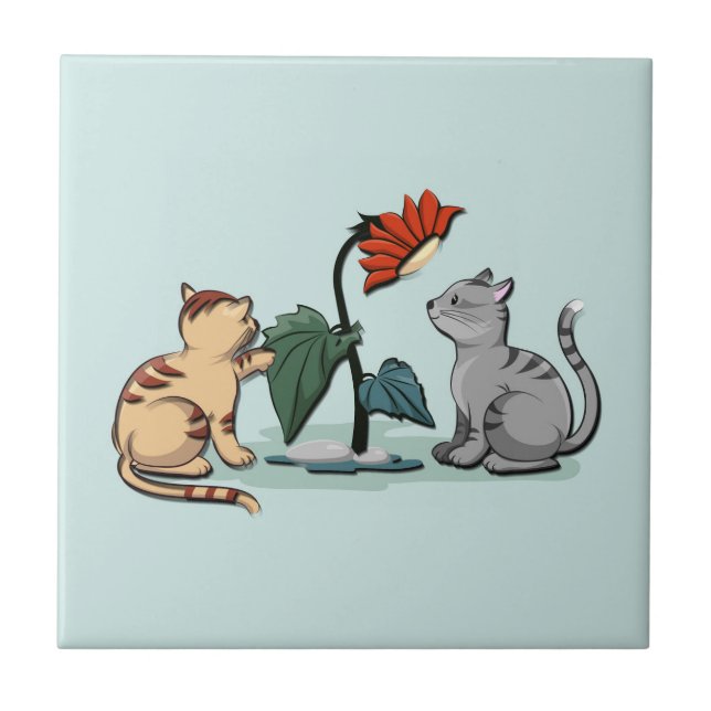 Azulejo Delicia de verano de gatitos verde espuma de mar (Frente)
