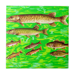 Azulejo demasiados peces en el mar