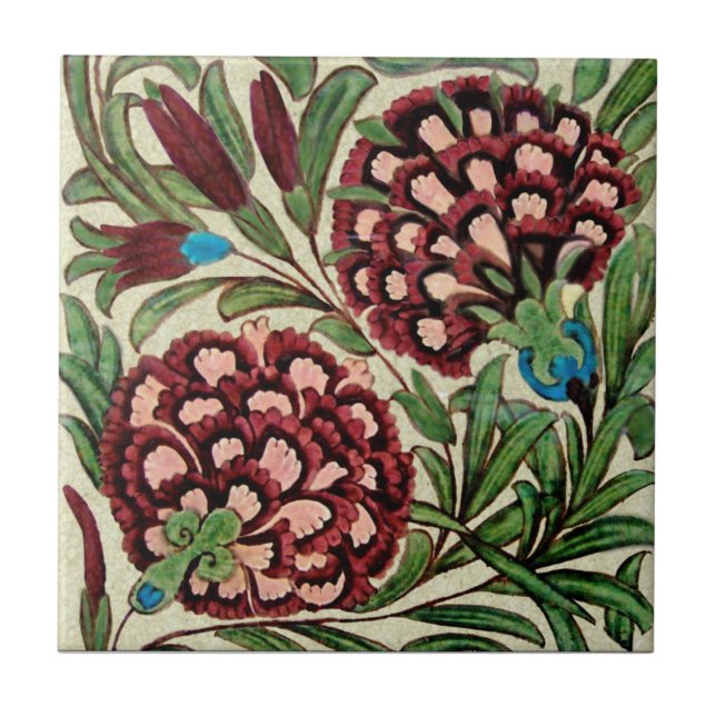 Azulejo DeMorgan Estilo Persa Floral Repro Antigüedad HP (Frente)