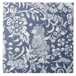 Azulejo Denim Blue MURAL Woodland Bear Cerámica superior d