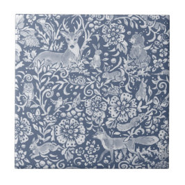 Azulejo Denim Blue Woodland Animal Forest Deer Rabbit