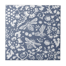 Denim De Delft De Floral Bee Blue White Botanical