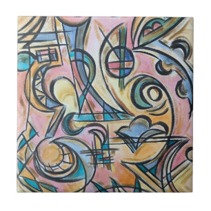 Azulejo Dentro del laberinto - Arte abstracto pintado a ma