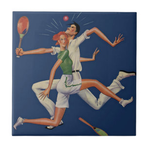 Azulejo Deportes Antiguos, Tenistas Chocan con Raquetas