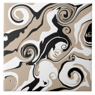 Azulejo Derrame - Taupe, negro y blanco