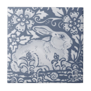 Azulejo Descanso Conejo Azul Blanco Botánico Dedham Delft