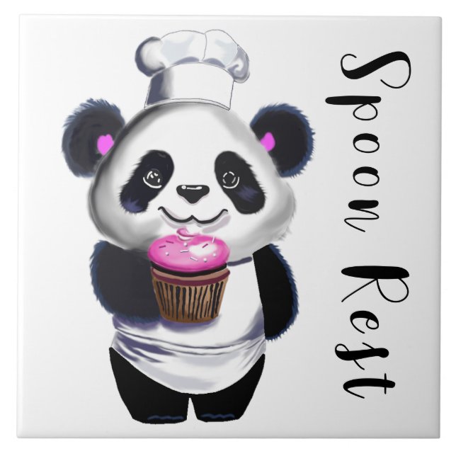 Azulejo Descanso de Cuchara Trivet de Oso Panda (Frente)
