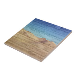 Azulejo Desert Sand Dunes Beautiful Blue Sky On Wood Grain
