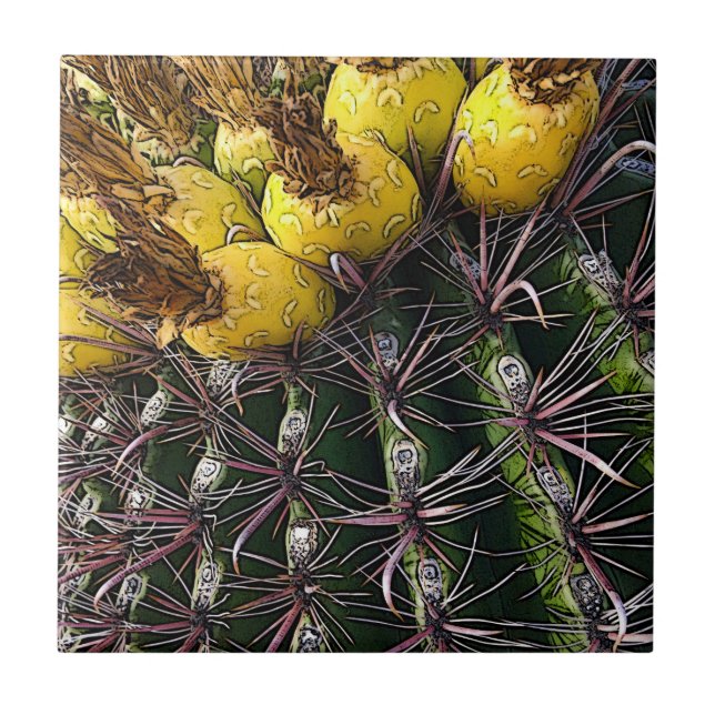 Azulejo Desert Southwest Cactus Verde Amarillo (Frente)