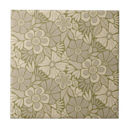 Azulejo Desfile de flores retro florecen verdes