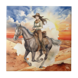 Azulejo desierto adorable de cowgirl occidental
