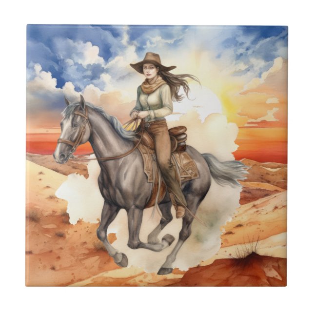 Azulejo desierto adorable de cowgirl occidental (Frente)